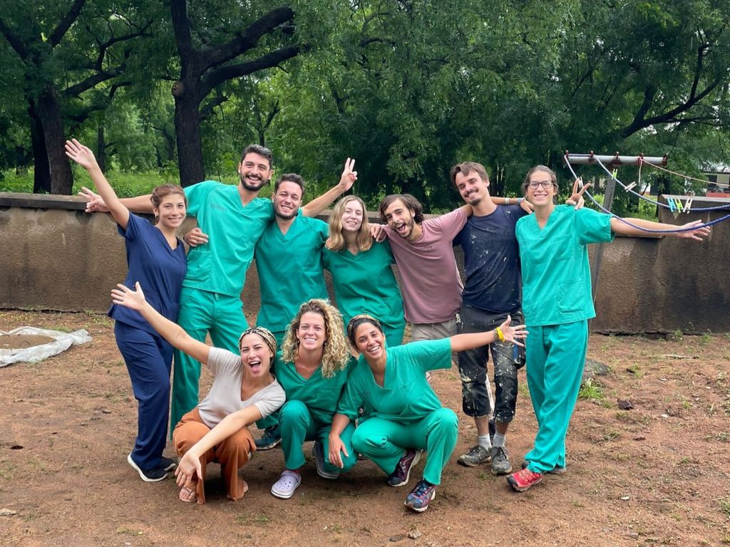 Happy volunteers team